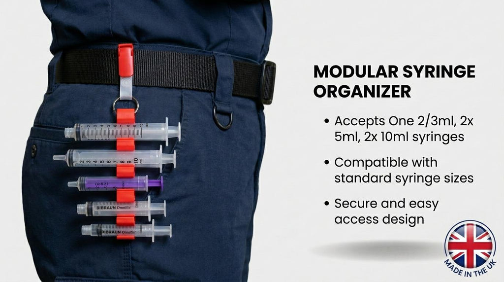 PrepClip Syringe Holder | 5-Slot Clip for Nurses, Paramedics and Hospital Staff | ECG & ID Card Slot