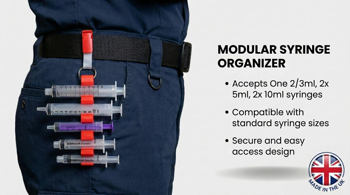 PrepClip Syringe Holder | 5-Slot Clip for Nurses, Paramedics and Hospital Staff | ECG & ID Card Slot