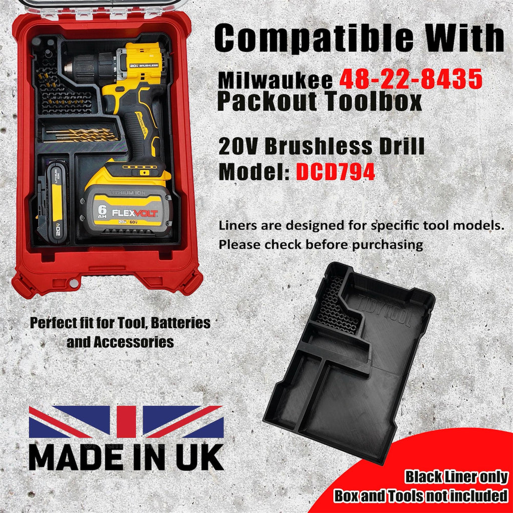 Dewalt 18v 20v Brushless Drill (DCD794) Organizer for Milwaukee Compact Packout