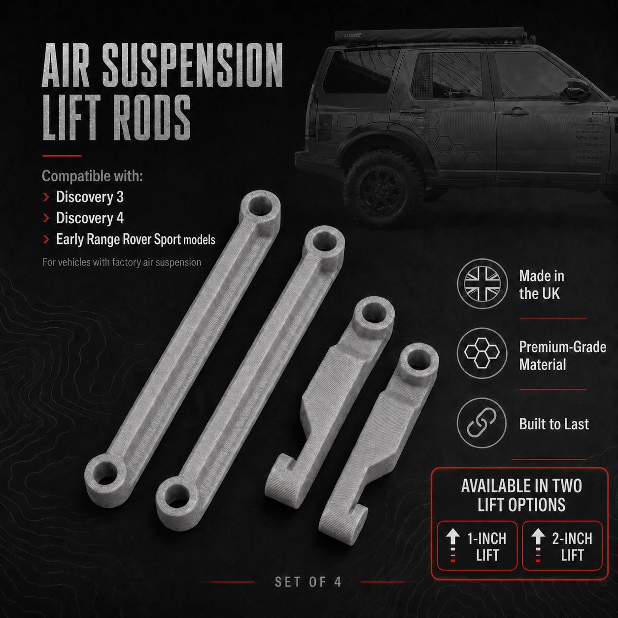 Land Rover Discovery 3 and 4 Lift Rods, 1 or 2 Inch Lift Kit, UK Made