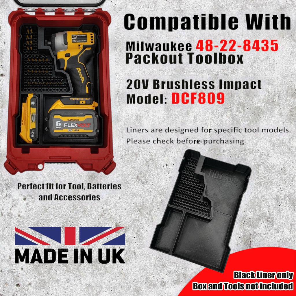 Dewalt 18v 20v Brushless Impact (DCF809) Organizer for Milwaukee Compact Packout