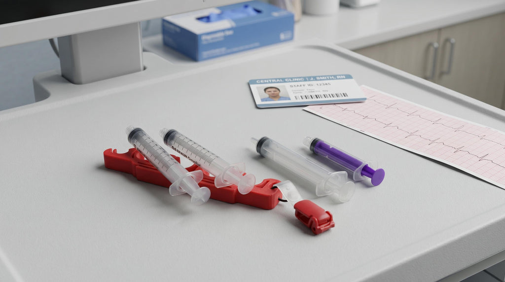 PrepClip Syringe Holder | 5-Slot Clip for Nurses, Paramedics and Hospital Staff | ECG & ID Card Slot