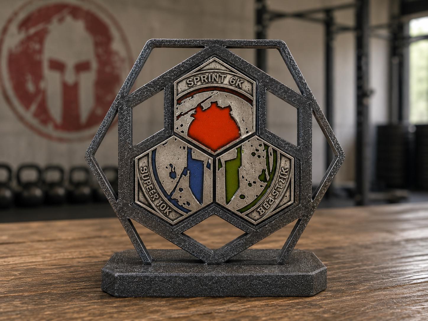 2026 Trifecta Hex Medal Display Holder Spartan Race Desktop Stand UK Made